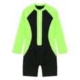 thumbnail image 3 of inhzoy Kids Girls One Piece Swimwear Long Sleeve Boyleg Swimsuit UPF 50+ Shorty Rashguard Wetsuit Fluorescent_Green 10, 3 of 5