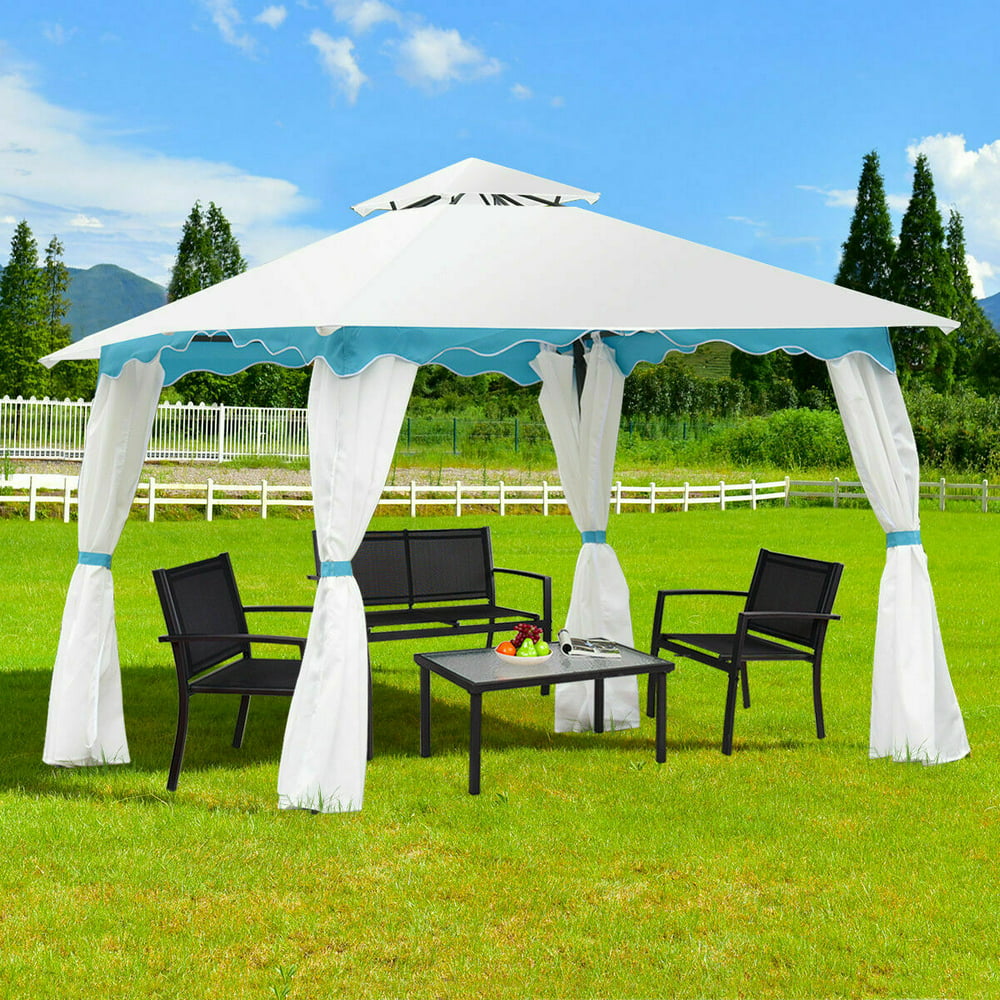 2 Tier 10x10 Patio Gazebo Canopy Tent Steel Frame Shelter Awning WSide