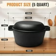 thumbnail image 5 of 5 Quart Pre-Seasoned Cast Iron Dutch Oven with Lid - 2-in-1 Round Deep Pot for Baking, Cooking, Stewing & Roasting, Indoor & Outdoor Use, Black, 5 of 9