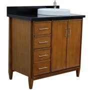 MCM 37 Single Solid Wood Vanity with Right Round Sink in Walnut/Black