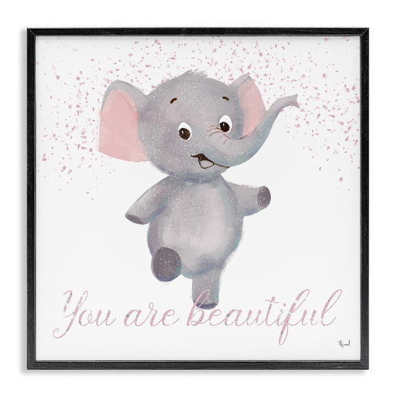 Stupell Industries Contemporary You Are Beautiful Elephant Black Framed Giclee Art, 12 x 12, by Matthew Piotrowicz