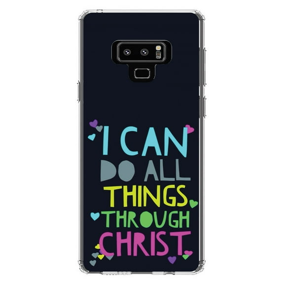 DistinctInk Clear Shockproof Hybrid Case for Samsung Galaxy Note 9 - TPU Bumper, Acrylic Back, Tempered Glass Screen Protector - I Can Do All Things Through Christ - Christ