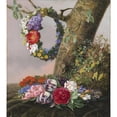 thumbnail image 2 of Christine Løvmand 12x13 Gold Ornate Wood Frame and Double Matted Museum Art Print Titled - A Bouquet of Flowers at the Foot of a Tree. on a Branch Hangs a Flower Wreath (1832), 2 of 4