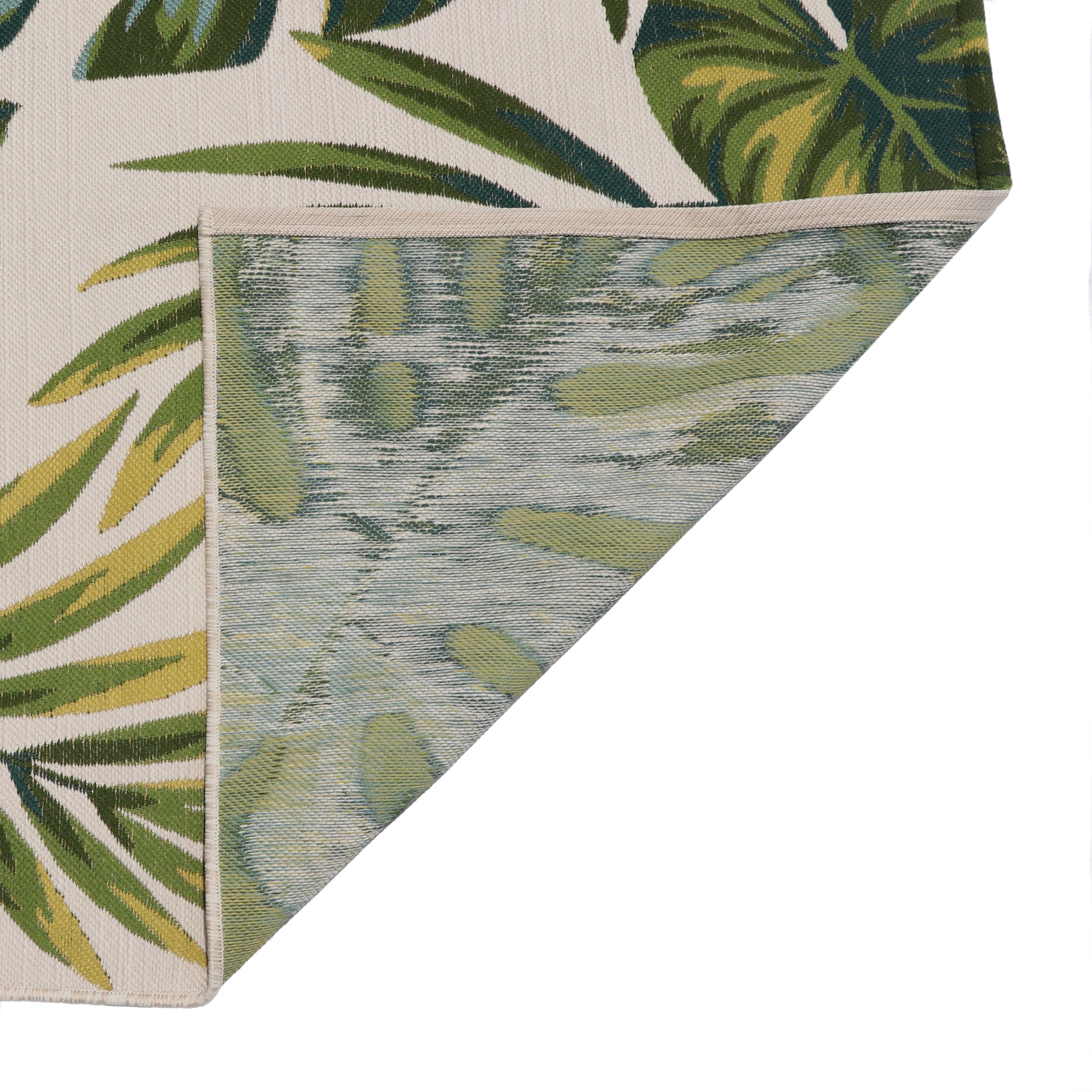Paco Home Outdoor Rug Ostende Palm Leaf Design Waterproof - Beige Green 5'3 x 7'7