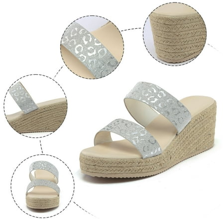 

Aayomet Summer Sandals Slippers For Women Ladies Toe Linen Sole Wedge Sandals Rome Shoes Linen Wedge Slides Silver 7