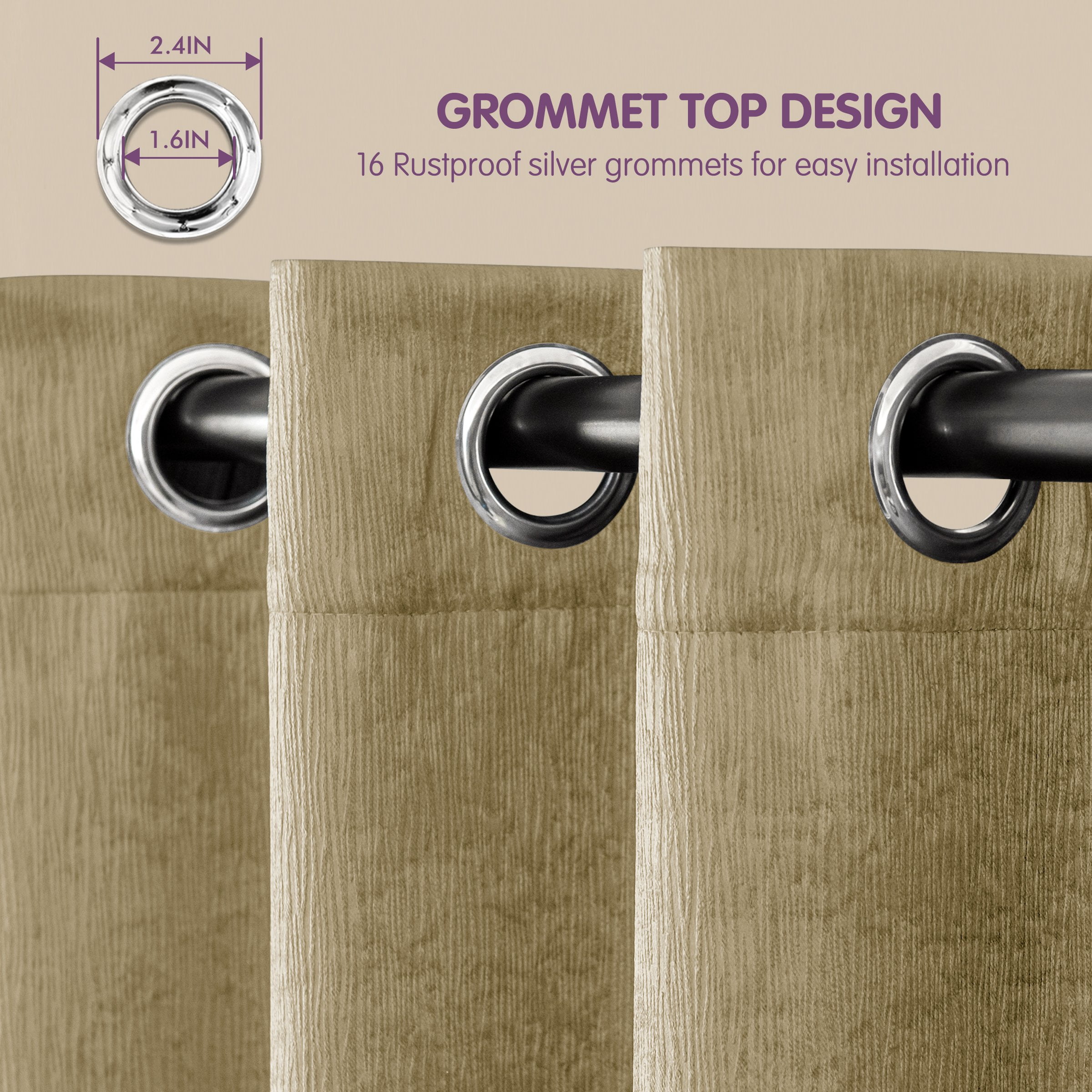 Subrtex Blackout Curtains 2 Panels Room Darkening Grommet Drapes, Beige, 52"x 63"