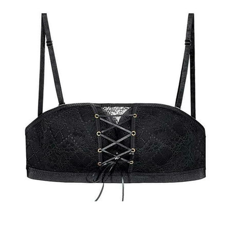 

Women Bra Push Up Front Closure Soft Anti-Slip Lace-up Tube Top for Inside Wear