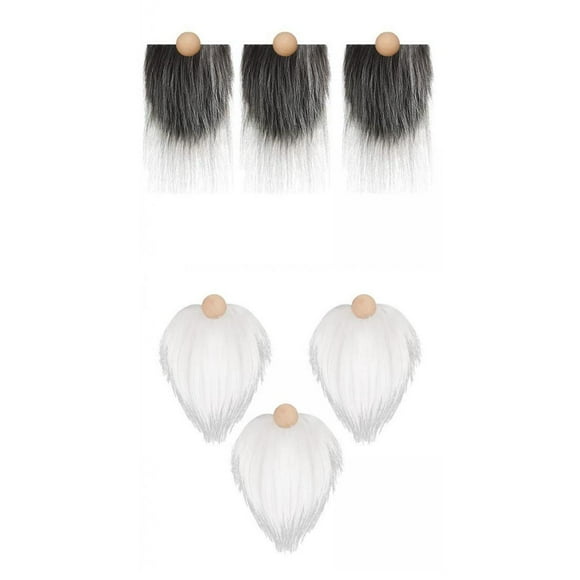 6x Barbas de gnomo hechas a mano, bolas de madera, nariz de madera, disfraz, suministros de manualidades DIY gris y blanco
