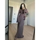 thumbnail image 1 of Maxivestido de punto con dobladillo y volantes para mujer, traje elegante acampanada de manga larga con cuello redondo y espalda descubierta, ropa ajustada de calle blanca, 1 of 5