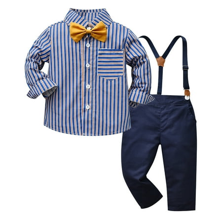

EHTMSAK Toddler Baby Children Boy Bow Tie Shirts and Suspender Pants Set Long Sleeve Outfits Clothing Set Navy 130