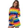 thumbnail image 5 of Casual Long Sleeve PJS Set for women Round Neck Tie Dye Printed Lounge Wear Ladies Striped Stitching Hooded Pajama Sleepwear Nightwear Set With Pockets Oversize 5XL, 5 of 8