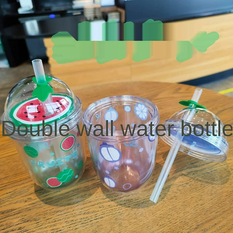 15oz Cute Water Bottle With Straw, Glitter Double Wall Water Bottle With  Straw Kawaii Cup Strawberry…See more 15oz Cute Water Bottle With Straw