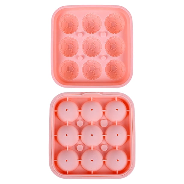 Bandeja de hielo de silicona con forma de balón de fútbol, 9 cavidades, molde grande con tapa, apto para alimentos, máquina de hielo flexible para whisky y cócteles, bandeja de fútbol reutilizable