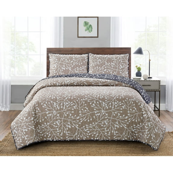 Payson Branches Full/Queen 3-piece Quilt Set Tan/Grey