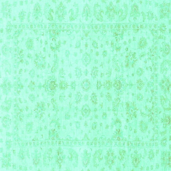 Ahgly Company Machine Washable Indoor Square Oriental Turquoise Blue Traditional Area Rugs, 6' Square