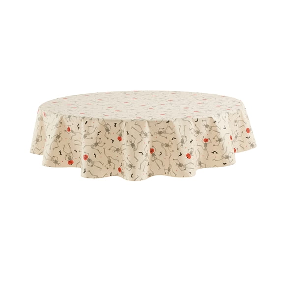 Way To Celebrate Halloween PEVA Tablecloth, For Table 60" x 102" - Skeleton Pumpkin Head Toss