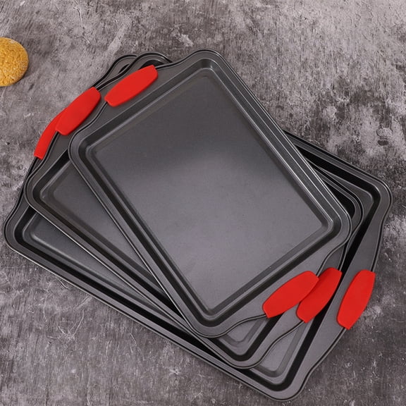 Nonstick Kitchen Oven Baking Pans,Premium & Stylish Non-Stick Steel, Commercial Grade Restaurant Quality Bakeware with Red Silicone Handles Easy to Clean