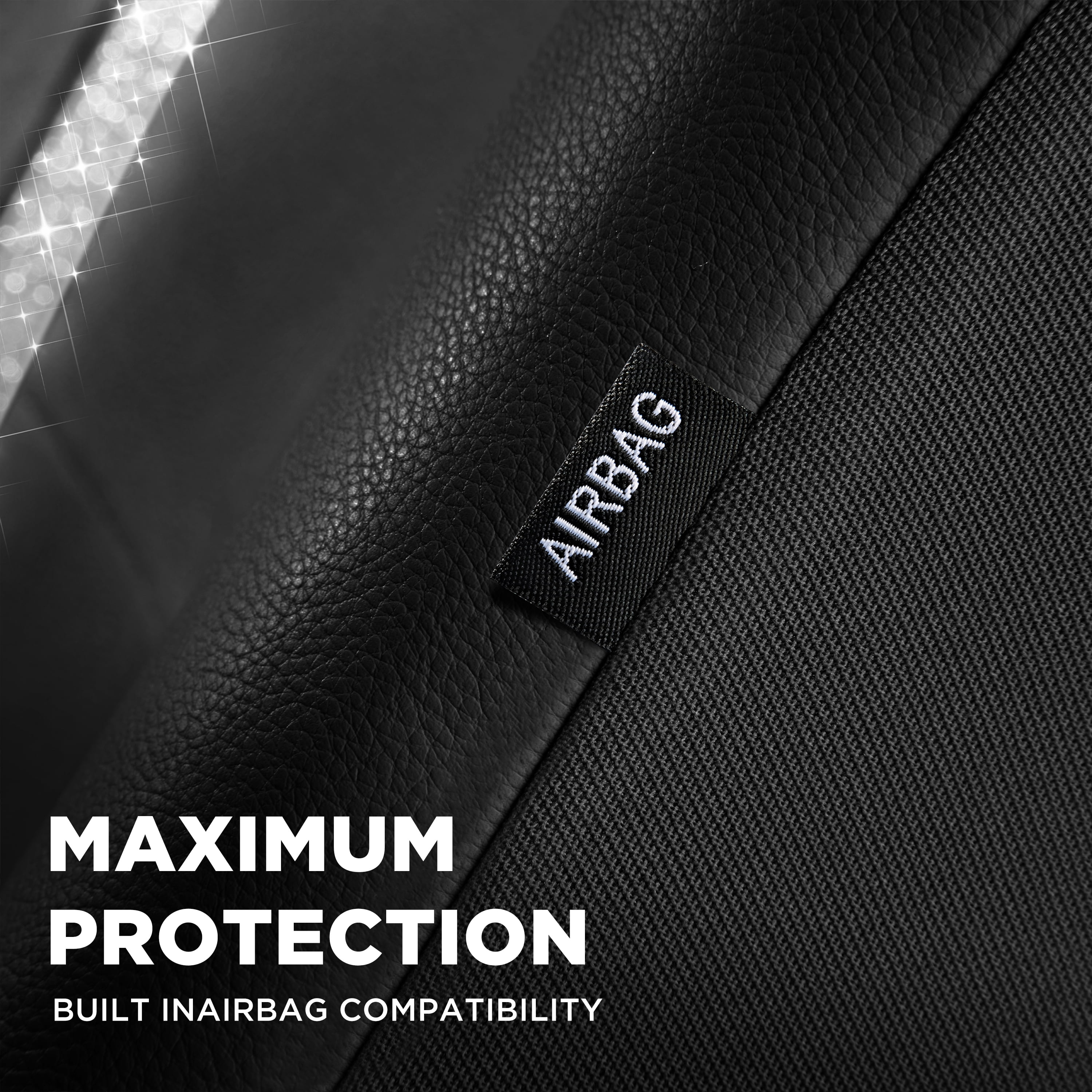 PIC AUTO Car Seat Covers - Sparkly Black Leather with Bling Glitter, Full Set, Waterproof, Airbag Compatible, Universal Fit