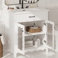 thumbnail image 2 of Euroco 31" Bathroom Vanity with Tempered Glass, Modern Bathroom Cabinet with Rubber Wood legs and Soft close Doors, White, 2 of 9