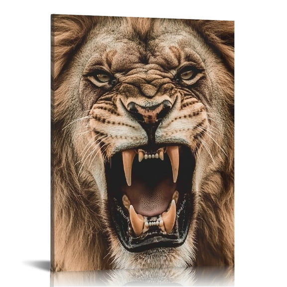 Autua Lion Angry Teeth Canvas Wall Art Home Office Living Room Decor 12x16 in