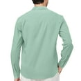 thumbnail image 3 of Dresfit Linen Shirts Mens Long Sleeve Button Shirt Summer Slim Fit Henley Solid Tops Spring Big and Tall Plus Size Hawaiian Yoga Shirt Mint Green L, 3 of 3