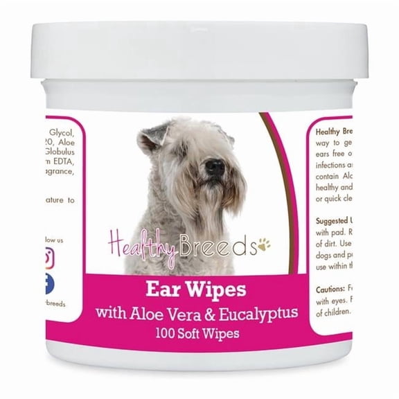 Healthy Breeds 192959824629 Soft Coated Wheaten Terrier Ear Cleaning Wipes with Aloe & Eucalyptus for Dogs - 100 Count