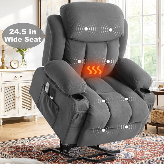 Legahome Power Lift Recliner Chair for Elderly, Oversized Lift Chair with Massage and Heat, 24.5" Wide Electric Massage Recliner for Senior, 160° Power Recliner Chair for Living Room, 350 lbs, Gray