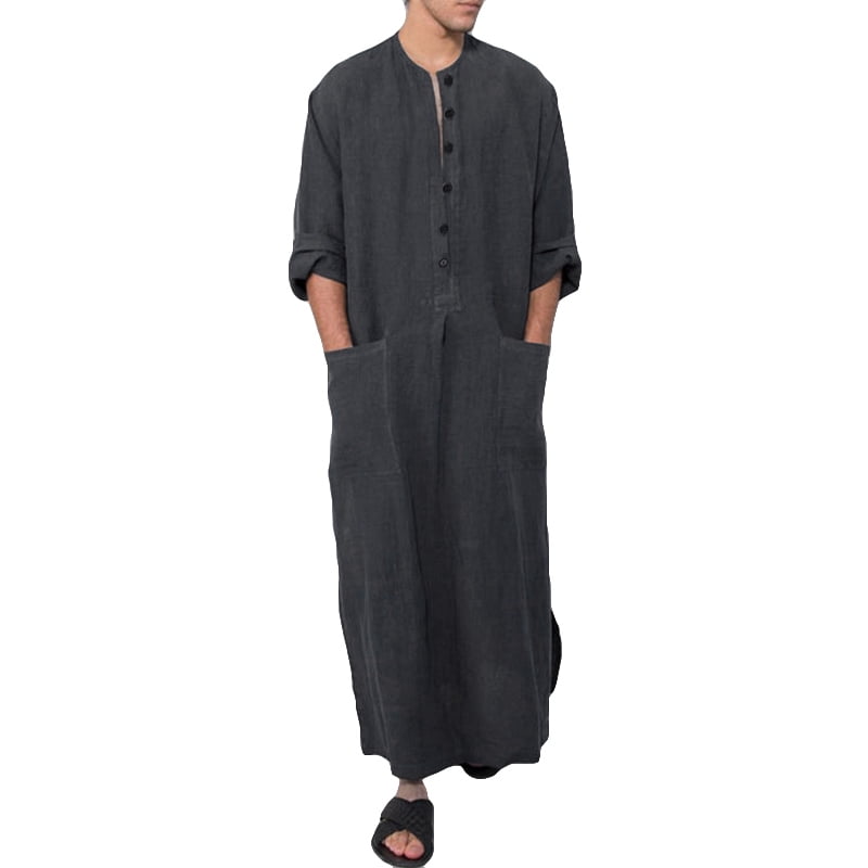 Men's Saudi Arab V-Neck Long Sleeve Thobe Islamic Kaftan Tops - Walmart.com