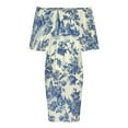 thumbnail image 5 of Blue Willow Chinoiserie Blue And White Women's Off The Shoulder Ruffles Summer Wedding Guest Loose Casual Party Beach Dress, 5 of 9
