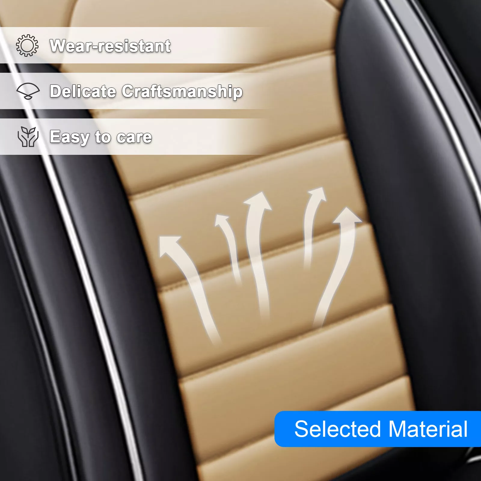 Car Seat Cover Fit for Ford Bronco Sport 2021-2025, Breathable Faux Leather Automotive Cushion Protector Front& Rear Full Set for Escape Fusion Focus Black Beige