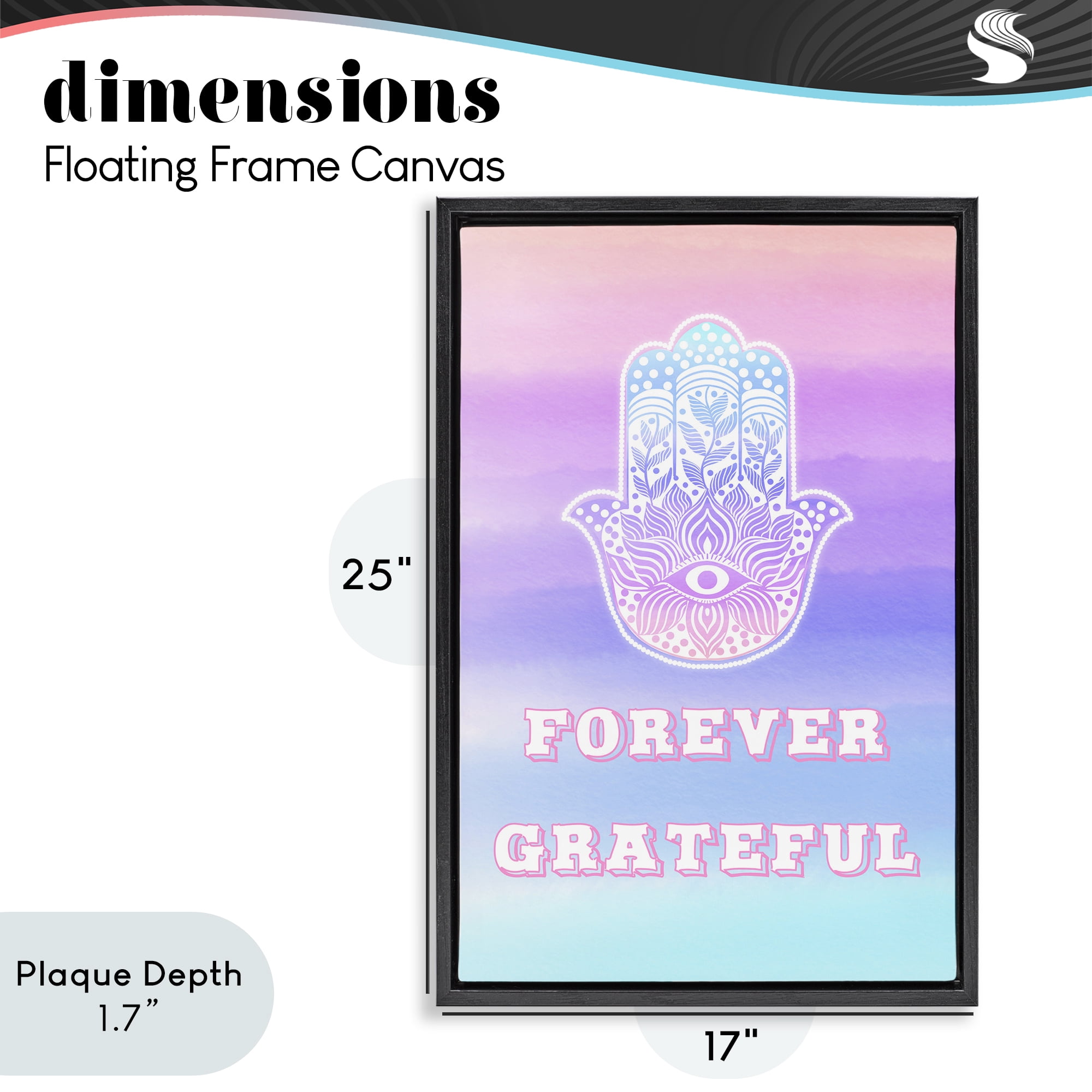 Stupell Industries Forever Grateful Hamsa Black Framed Floater Canvas Wall Art, design by Pooja Dave
