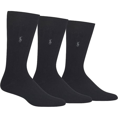 Polo Ralph Lauren Mens 3-Pack Combed Cotton Ribbed Crew Socks BLK