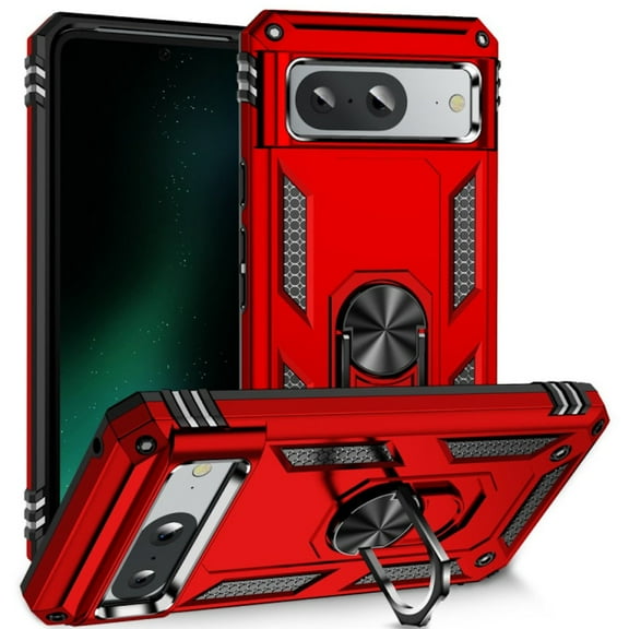 Military Grade Hybrid Case with Ring Grip for Google Pixel 8 - Red