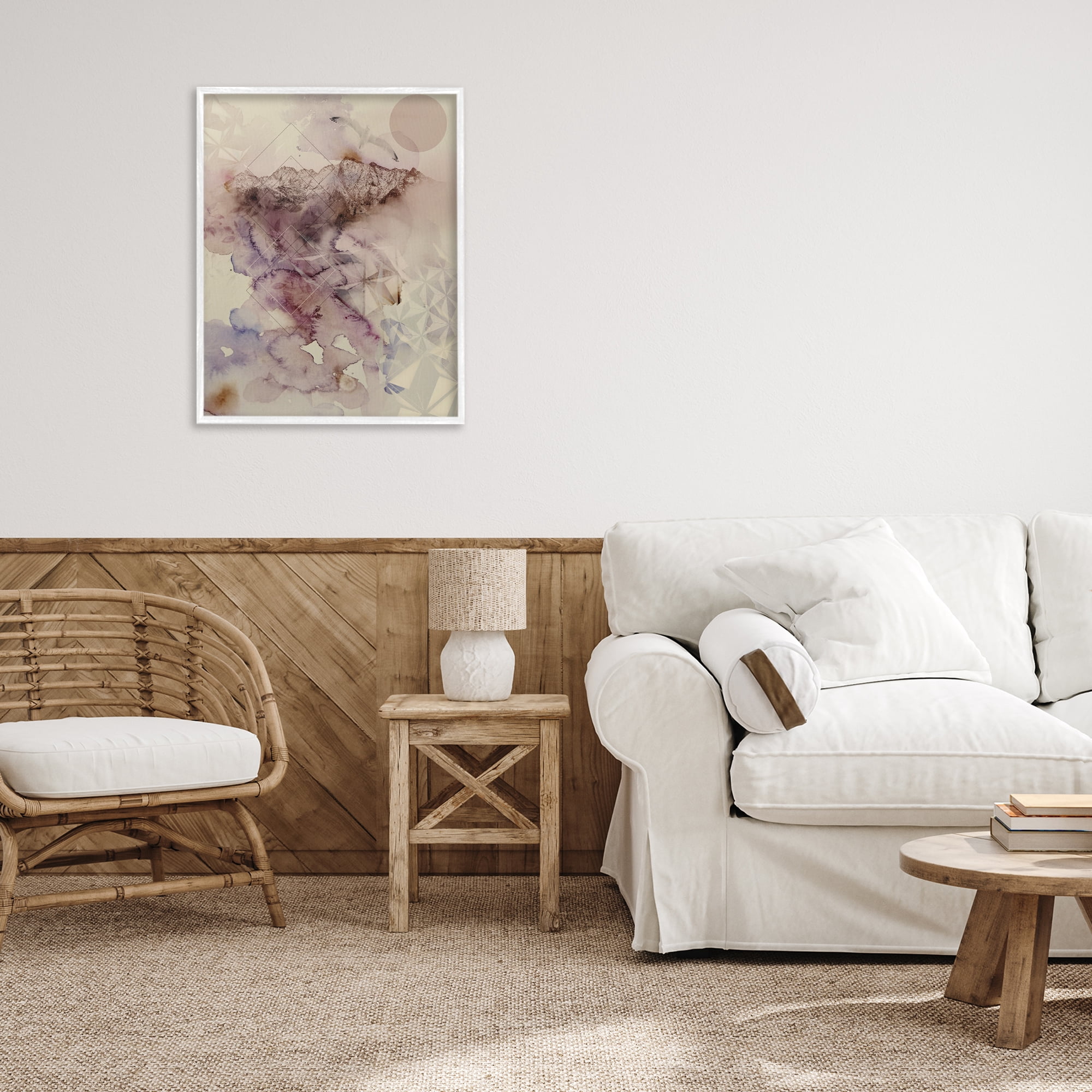 Stupell Industries Dust Abstract with Geometrics White Framed Giclee Art, design by Gemma Bardot