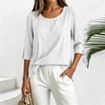 thumbnail image 6 of Womens Shirts Summer 100% Cotton Round Neck Fashion 3/4 Sleeve Pullover Top, 6 of 8