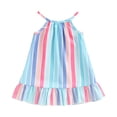thumbnail image 1 of Biekopu Kids Girls Summer Sleeveless Dress Vertical Stripe Print Ruffle Hem Casual Spaghetti Strap Dress, 1 of 8