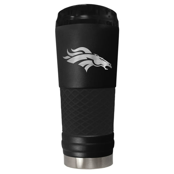 Denver Broncos 24 ounce vacuum insulated stainless steel tumbler in black powder coat and laser etched team logo