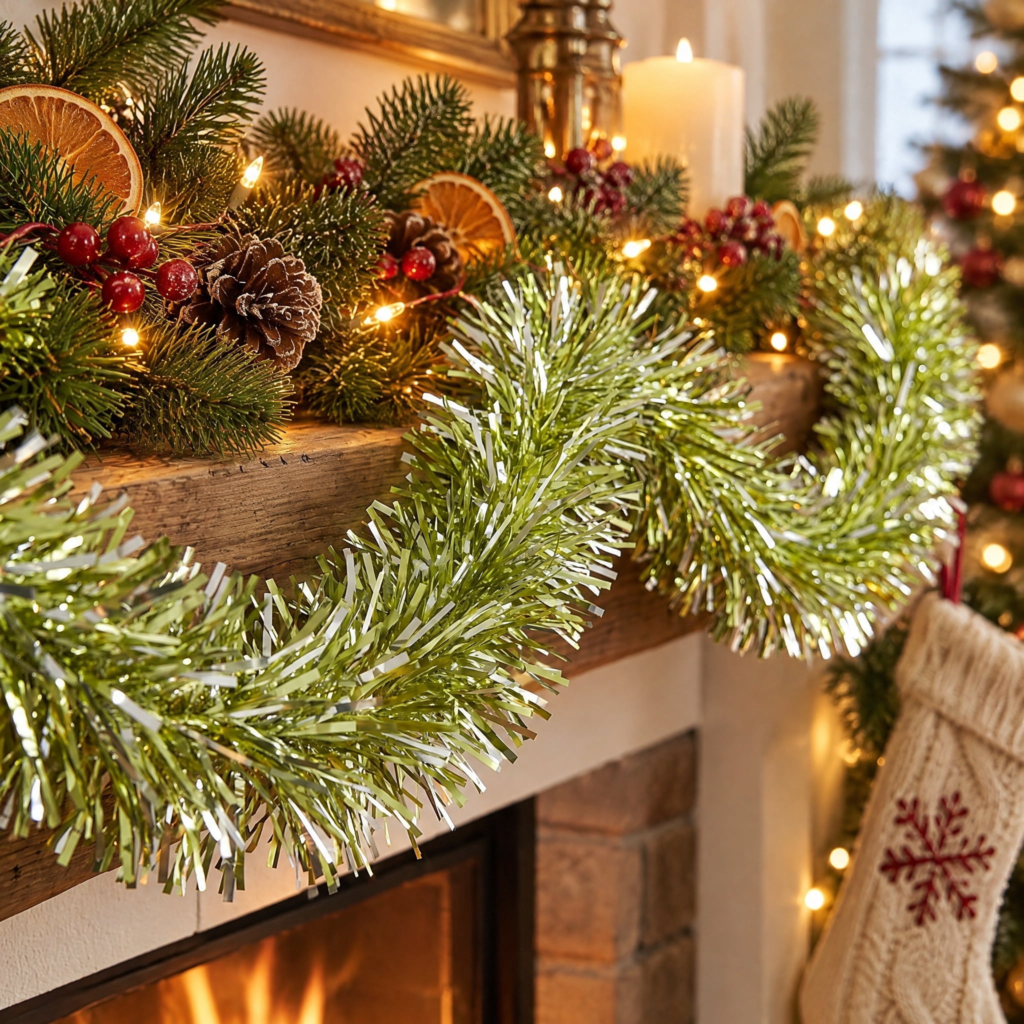 Chunky Tinsel Christmas Garland, Gold, 6', by Holiday Time