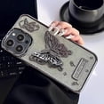 thumbnail image 2 of Butterfly Phone Case Compatible with iPhone 15 Pro, Luxury Glitter Cute 3D Hollow Clear Black Electroplate Butterfly Phone Cover with Hold Stand, 2 of 11