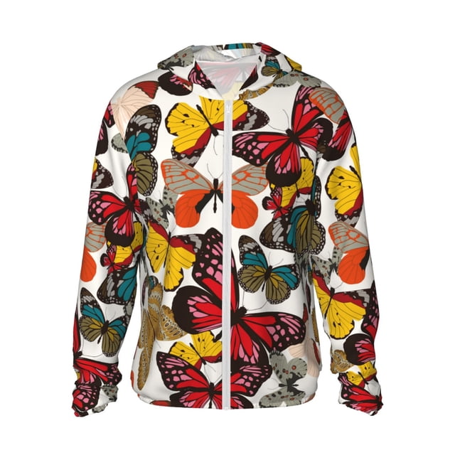 Balery Retro Floral Butterfly Sudadera ligera de manga larga con capucha y protección solar UPF 50+ para hombre y mujer, ideal para pesca y running-Small