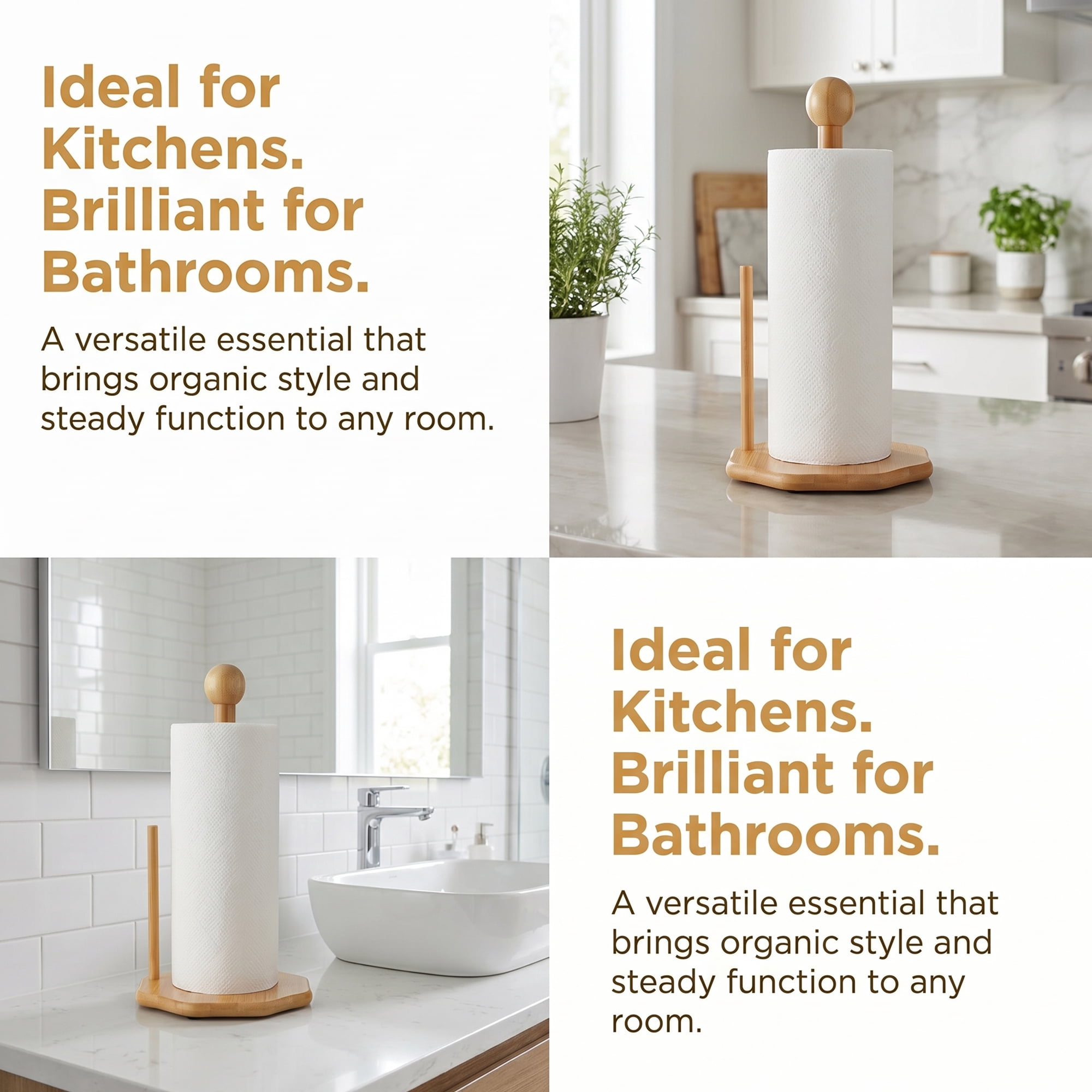 Unique Bargains Paper Towel Holder Countertop Non Slip Base Wood Natural D 11.6x6.3inch