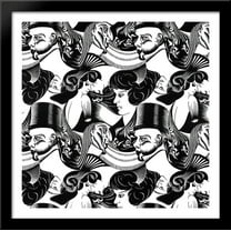 Eight Heads 28x28 Large Black Wood Framed Print Art by M.C. Escher