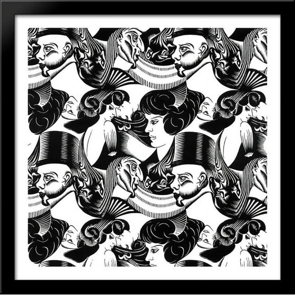 Eight Heads 28x28 Large Black Wood Framed Print Art by M.C. Escher
