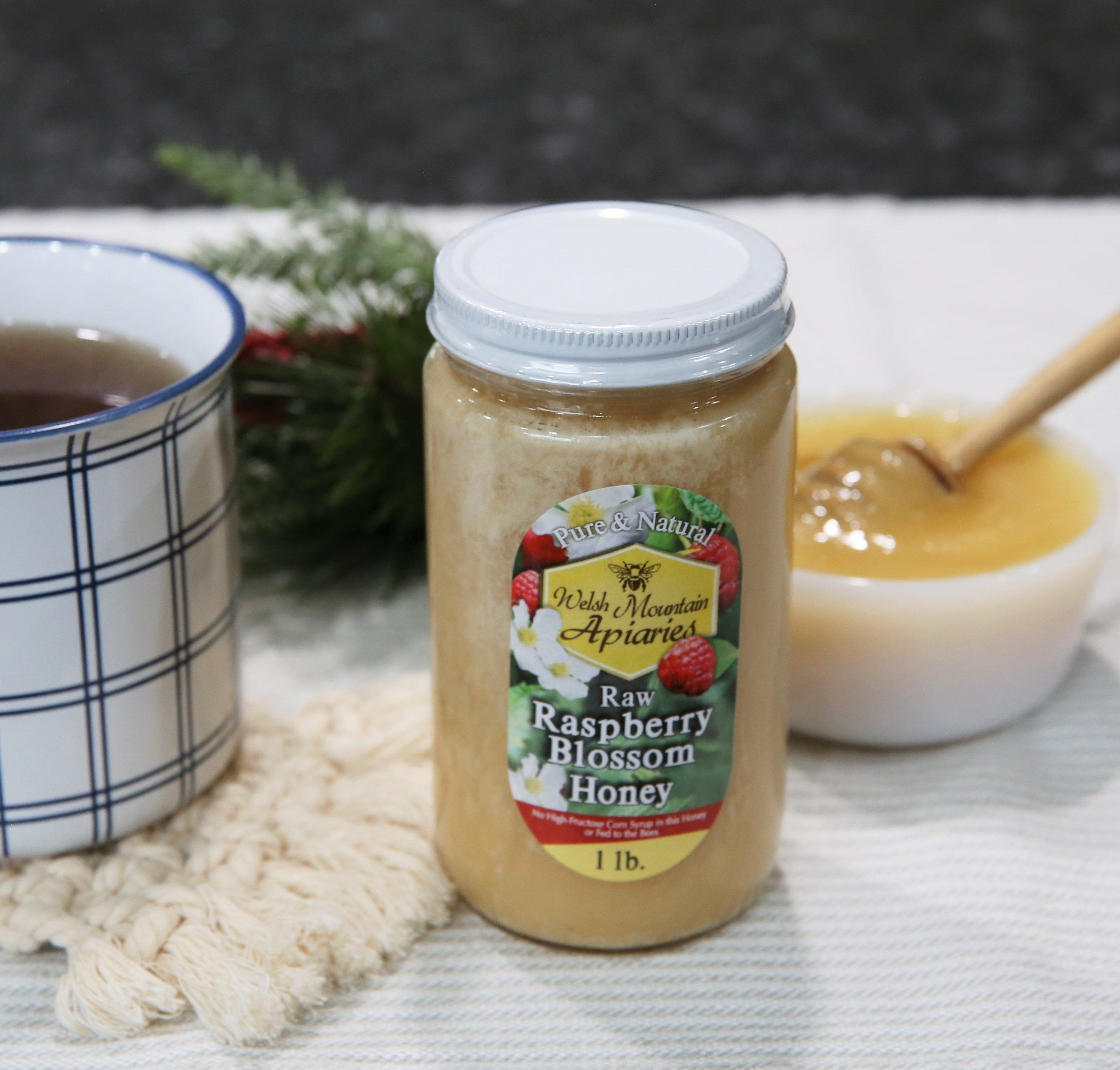 Raspberry Blossom Honey by Welsh Mountain Apiaries, Raw and Unfiltered, Wild Foraged Honey, 16 Ounce Jar