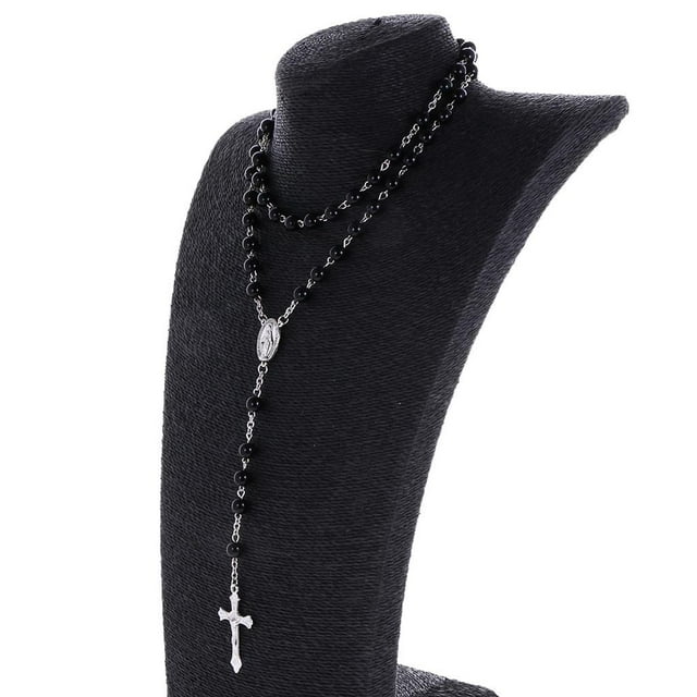 Collar 8 mm con colgante de cruz Negro, Hugo, Collar colgante, 56cm