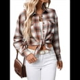 thumbnail image 3 of Camisa Abotonada para Mujer, Camisa A Cuadros, Larga, Solapa, Informal, para Negocios, Trabajo Color Naranja XXL, 3 of 10