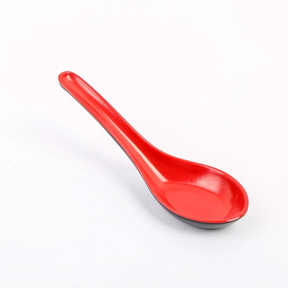 NICEXMAS 10Pcs Red Plastic Long Handle Kitchen Spoons for Soup Cooking and Outdoor Use