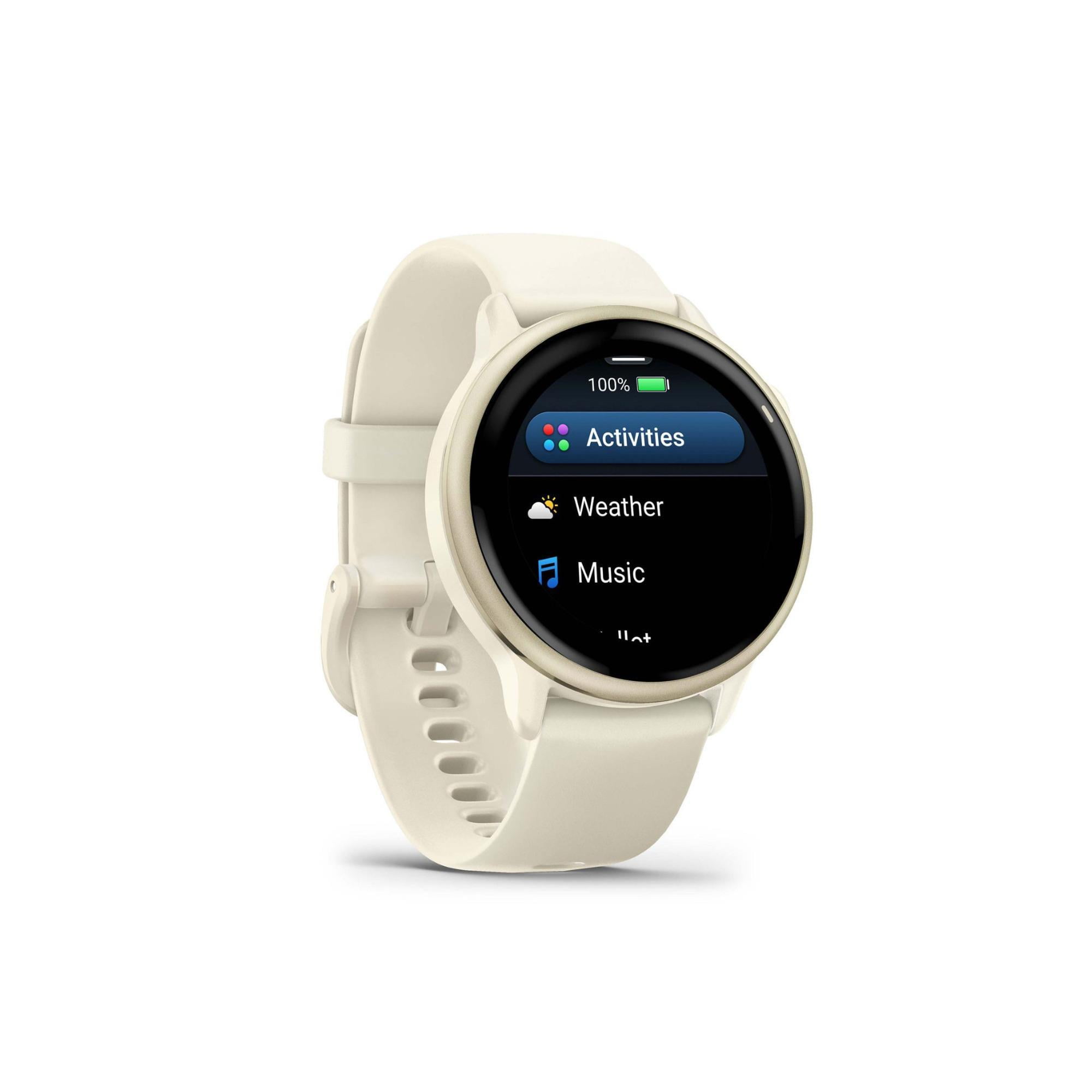 Garmin vivoactive 6 Smartwatch (Lunar Gold/Bone Band) Bundle with Fitness and Wellness Plus Software and Tempered Glass