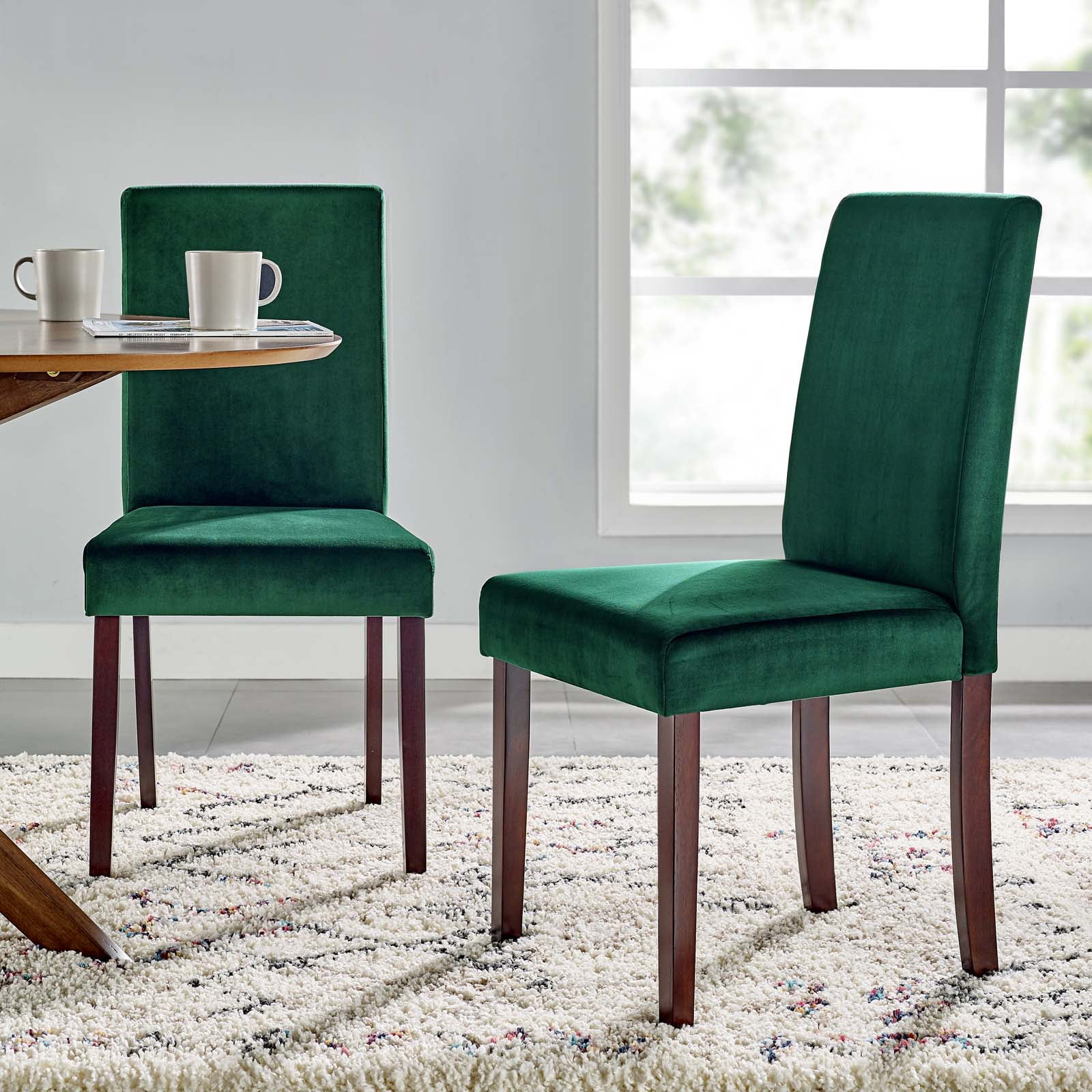 Modway Prosper Upholstered Velvet Dining Side Chair Set of 2 in Green