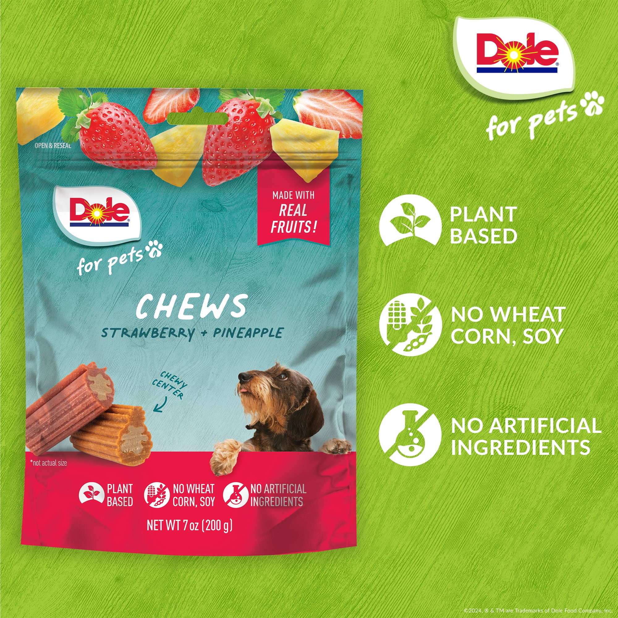 (2 pack) Dole Dog Chew Treats, Strawberry & Pineapple Flavors, No Wheat, Corn or Soy, 7oz